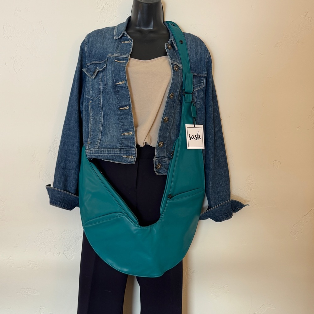 NWT The SASH Teal Faux Vegan Leather Shoulder Purse Travel Sling Crossbody Boho